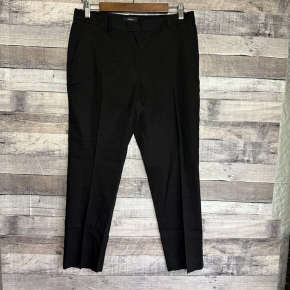 Theory Tailor Trouser C_ECO Linen Blend Pants Womens Size 6 Black Cropped - Picture 1 of 10
